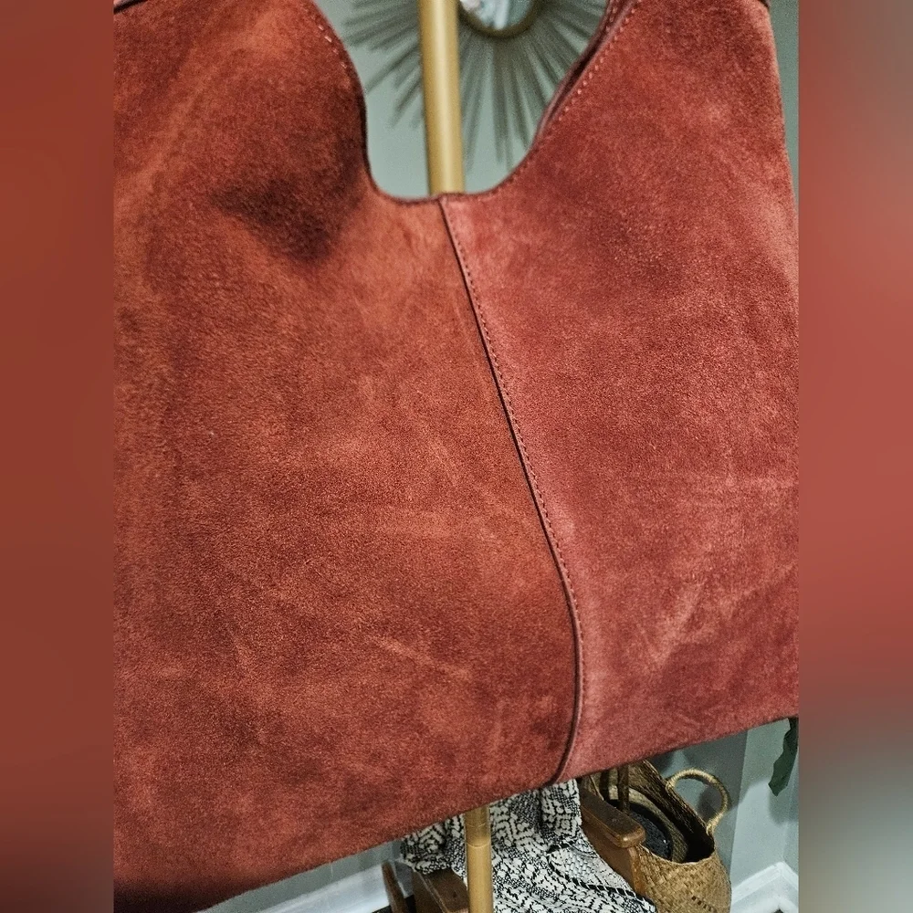 MARGOT Suede Hobo Bag | Rust Burgundy | NWT